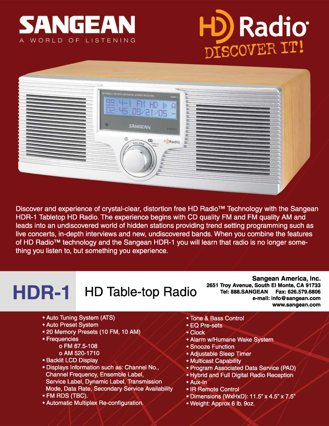 Sangean Electronics HDR-1 manual 