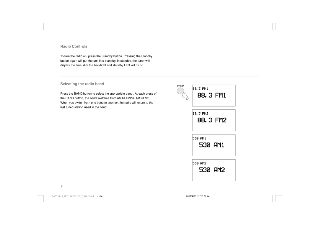 Sangean Electronics HDT-1 user manual Radio Controls, Selecting the radio band 