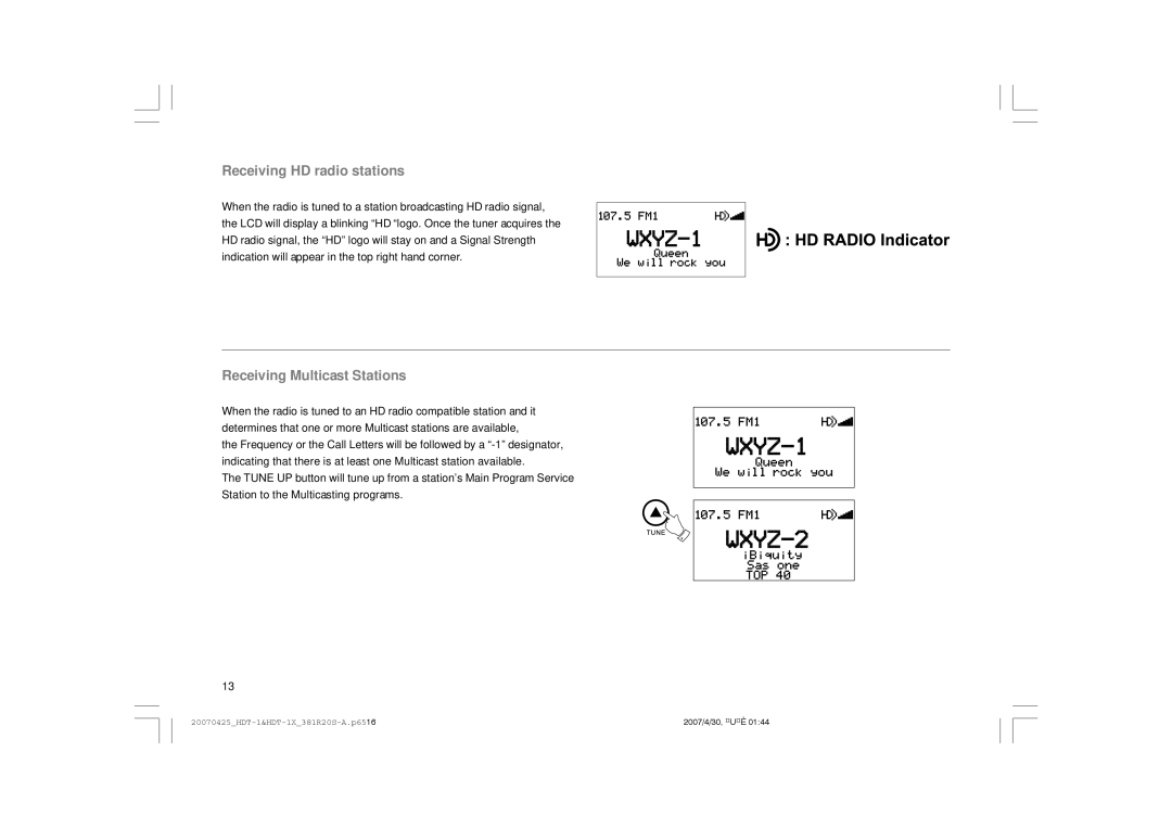 Sangean Electronics HDT-1 user manual Receiving HD radio stations, Receiving Multicast Stations 