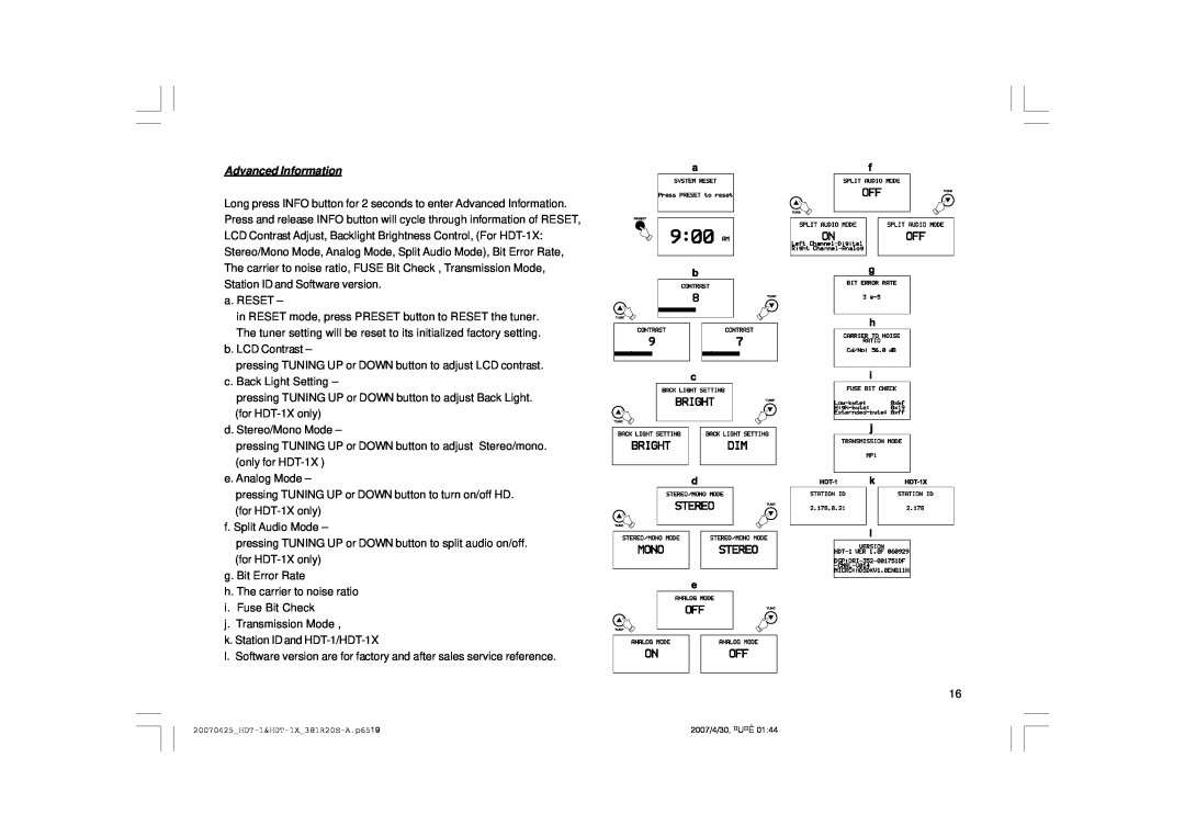 Sangean Electronics HDT-1 user manual Advanced Information 