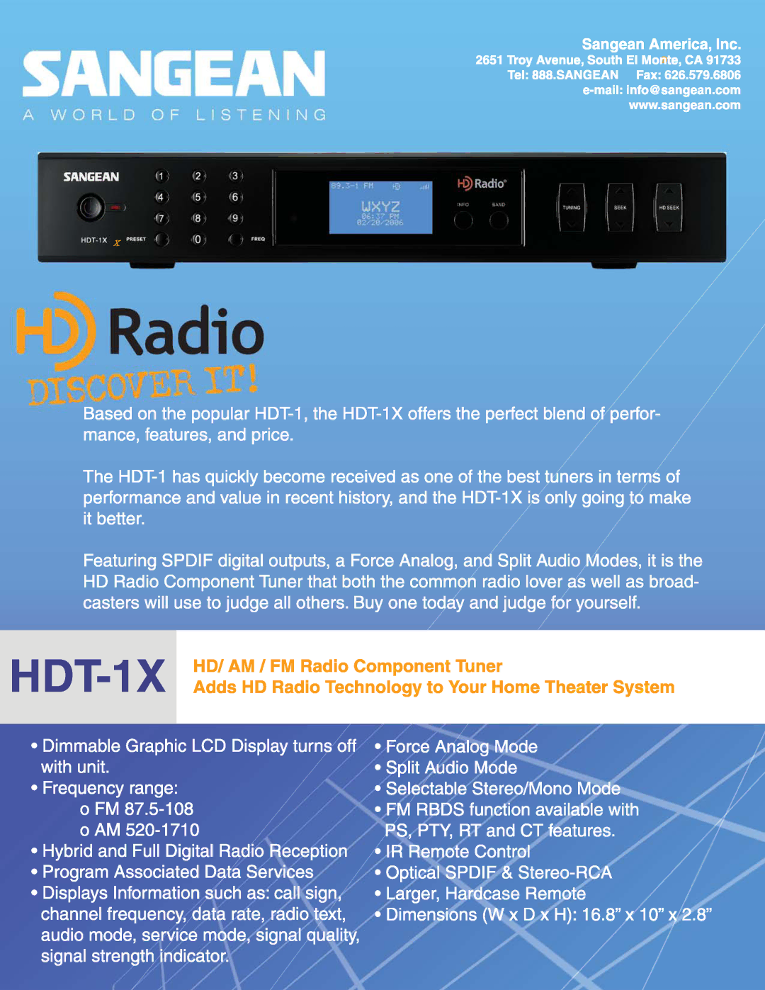 Sangean Electronics HDT-1X manual 