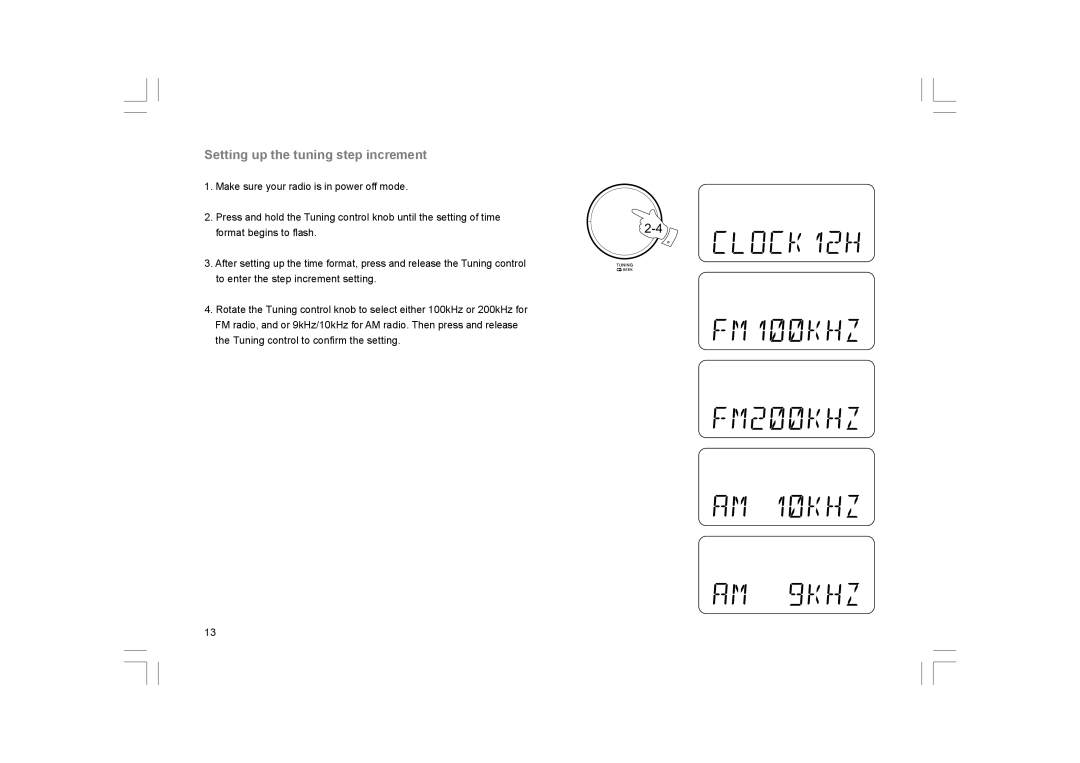 Sangean Electronics K-200 manual Setting up the tuning step increment 