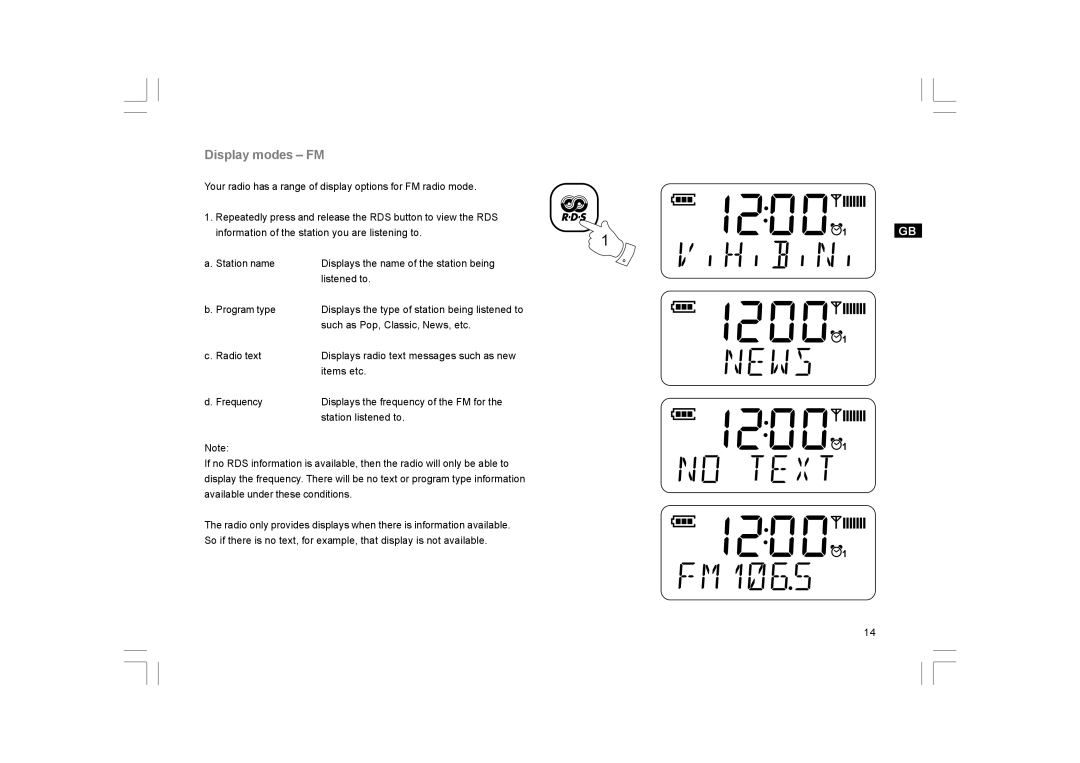 Sangean Electronics K-200 manual Display modes FM 