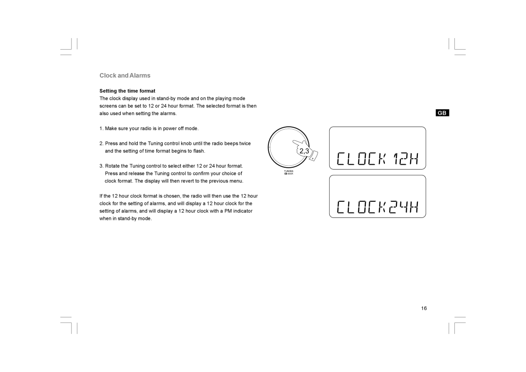 Sangean Electronics K-200 manual Clock and Alarms, Setting the time format 