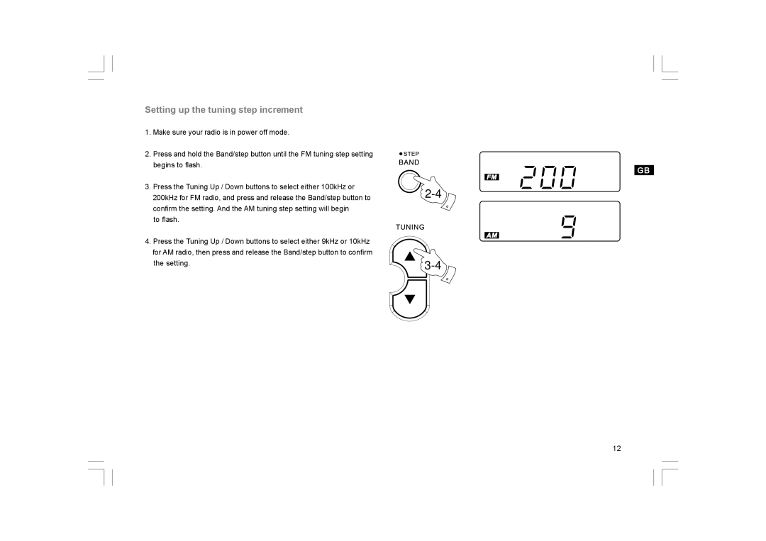 Sangean Electronics PR-D9W manual Setting up the tuning step increment 