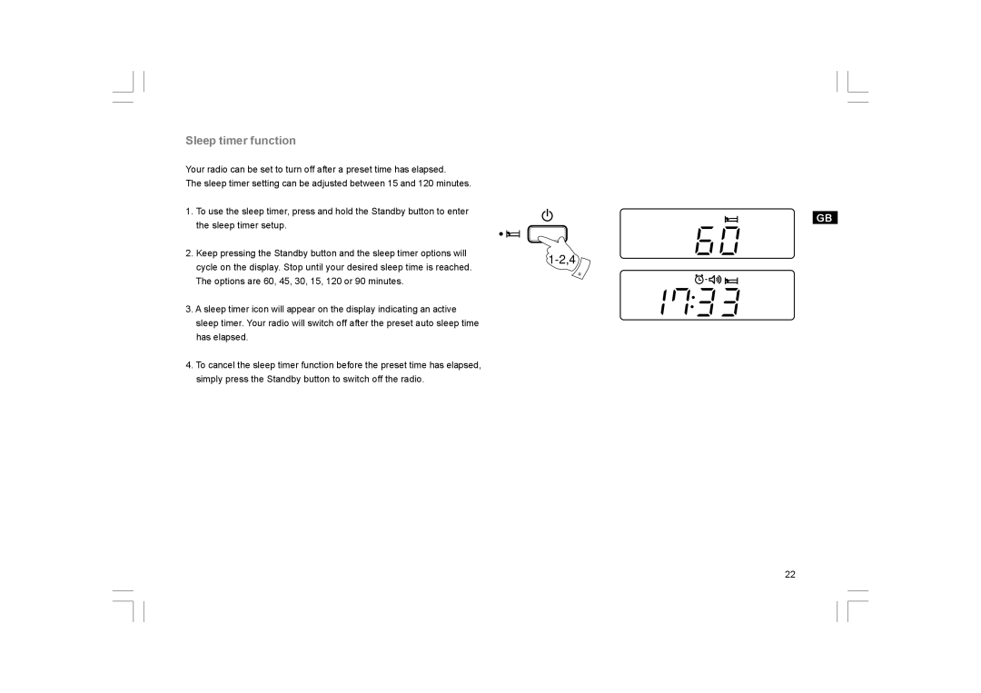 Sangean Electronics PR-D9W manual Sleep timer function 