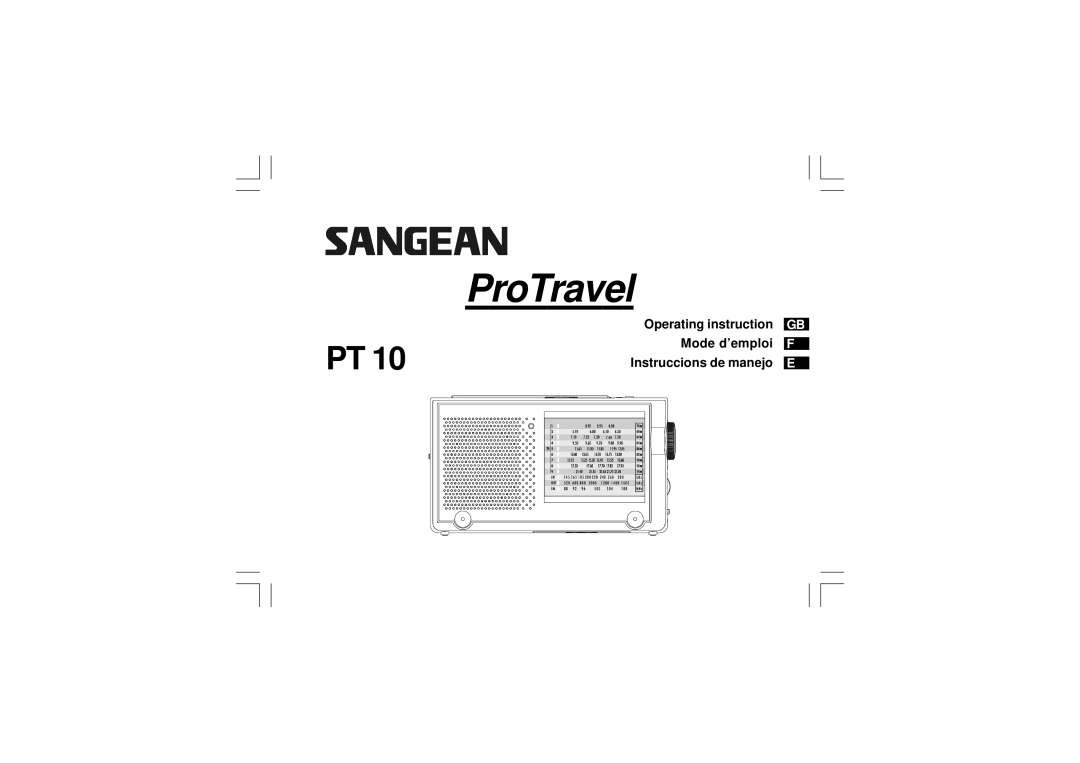 Sangean Electronics PT 10 manual ProTravel 