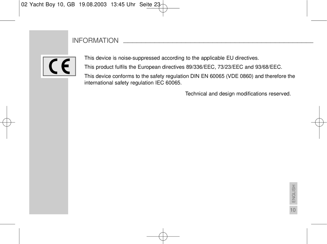 Sangean Electronics PT 10 manual Information 