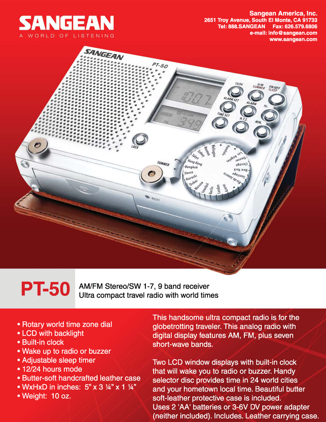 Sangean Electronics PT-50 manual 