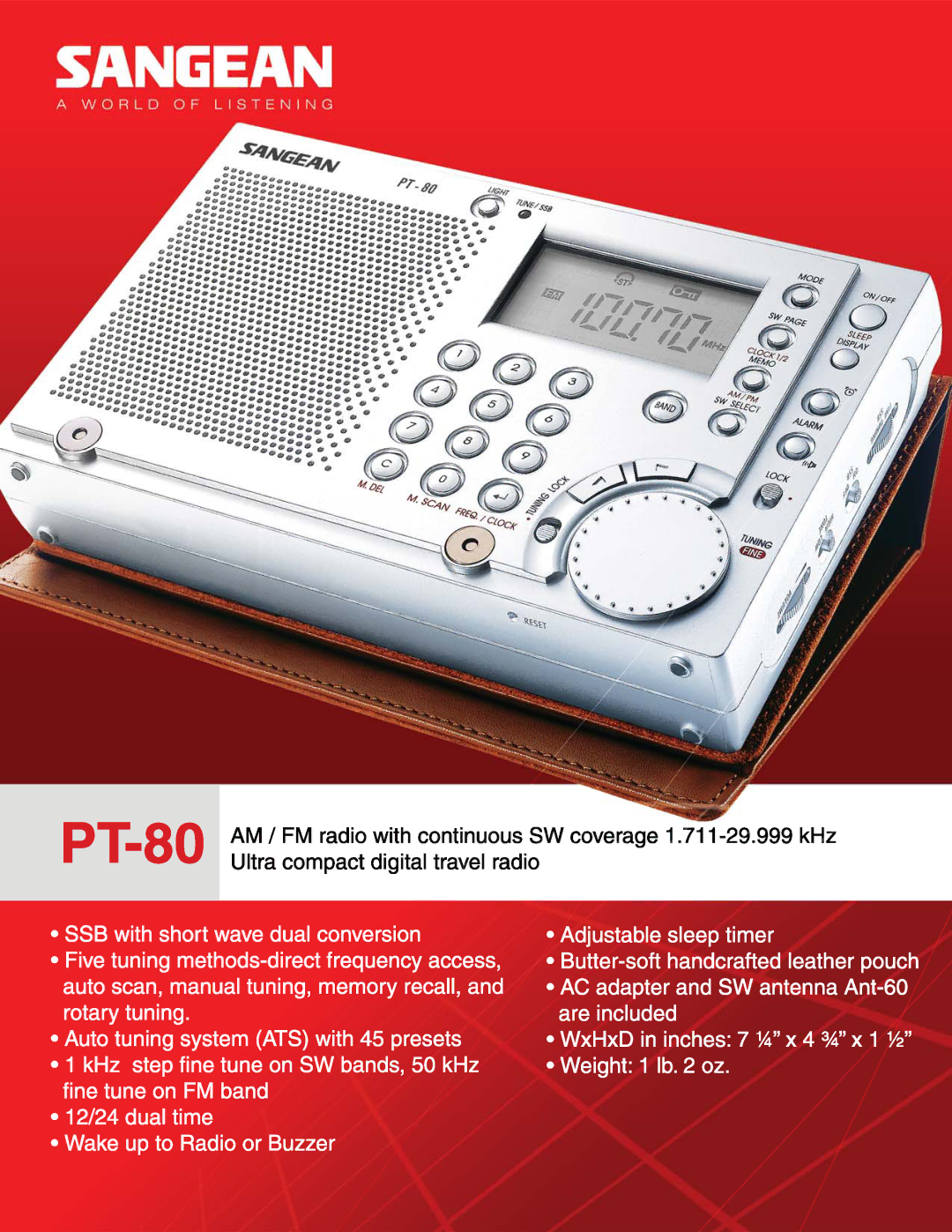 Sangean Electronics PT-80 manual 