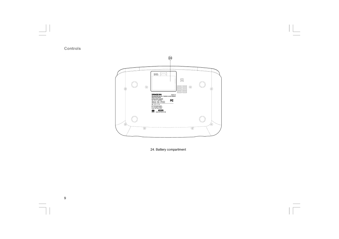 Sangean Electronics RCR-10 manual Battery compartment 