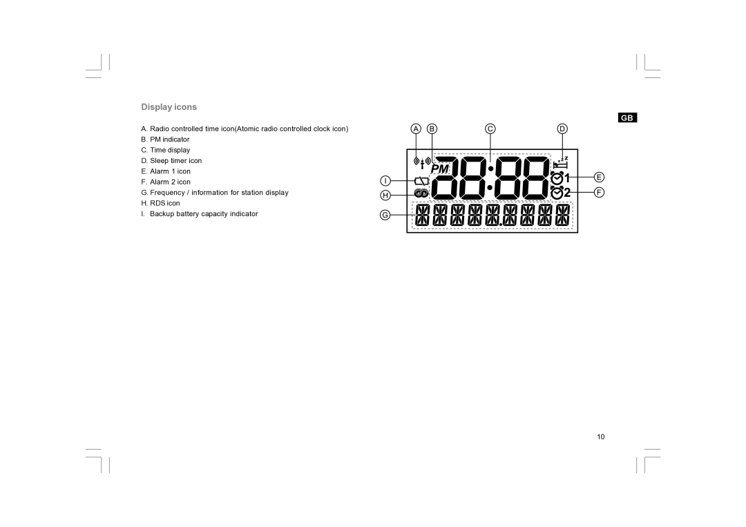 Sangean Electronics RCR-10 manual Display icons 