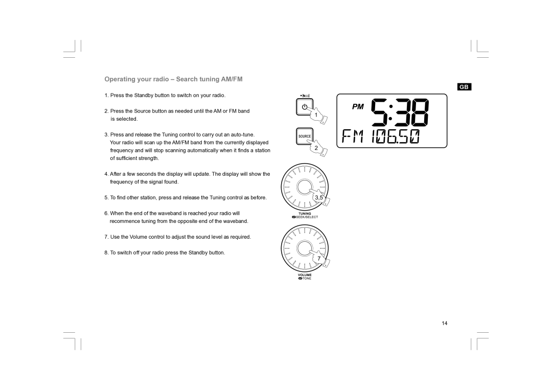 Sangean Electronics RCR-10 manual Operating your radio Search tuning AM/FM 