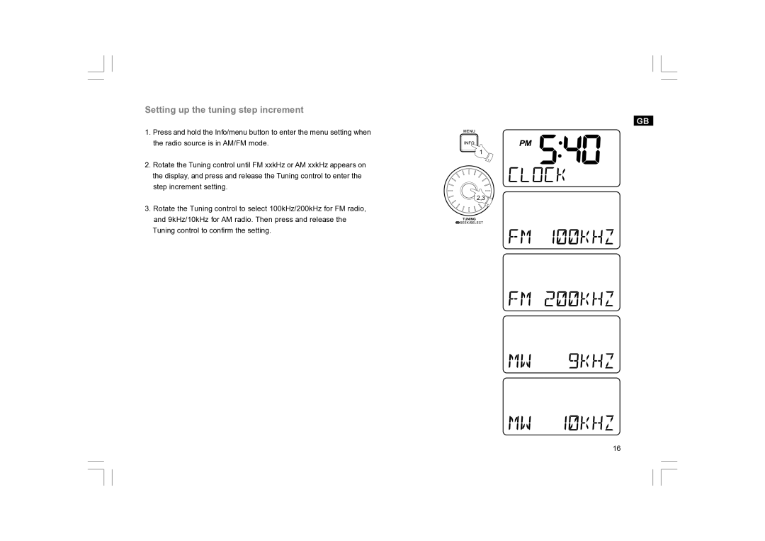 Sangean Electronics RCR-10 manual Setting up the tuning step increment 