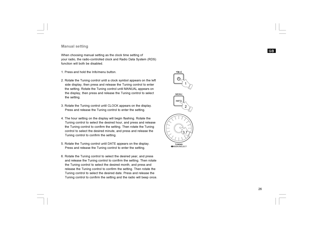 Sangean Electronics RCR-10 manual Manual setting 