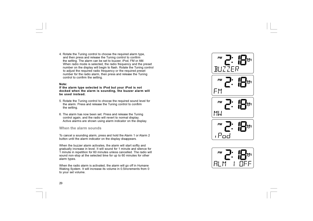 Sangean Electronics RCR-10 manual When the alarm sounds 