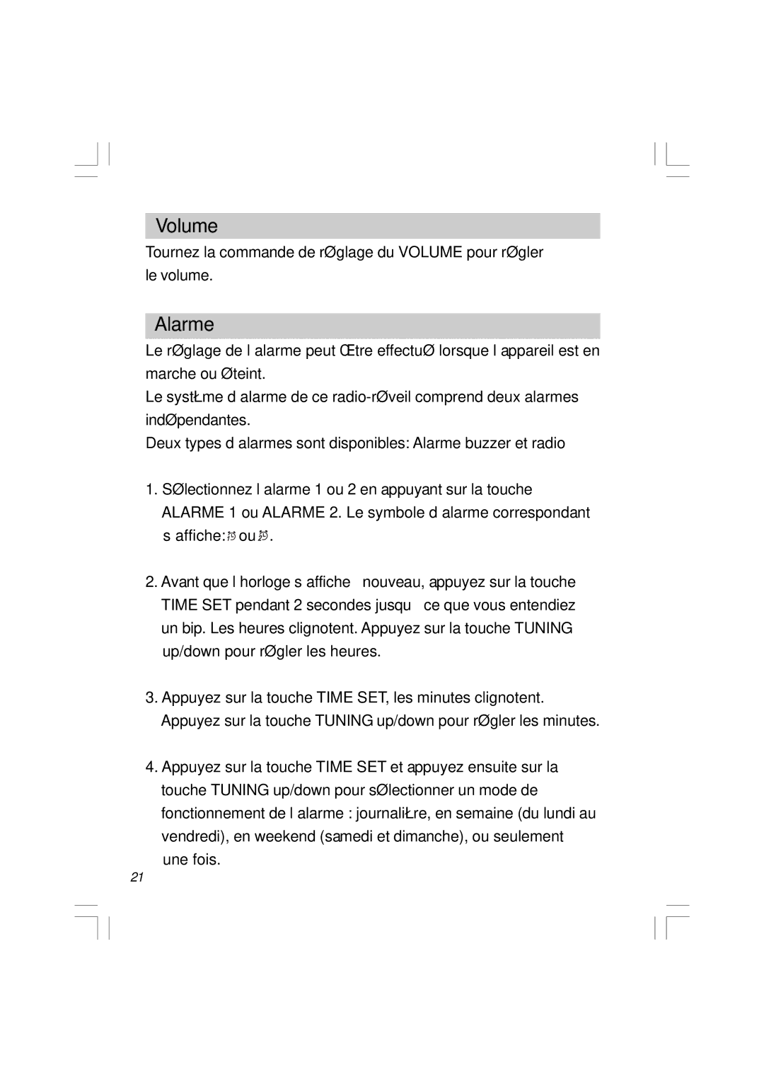 Sangean Electronics RCR-5 manual Volume, Alarme 