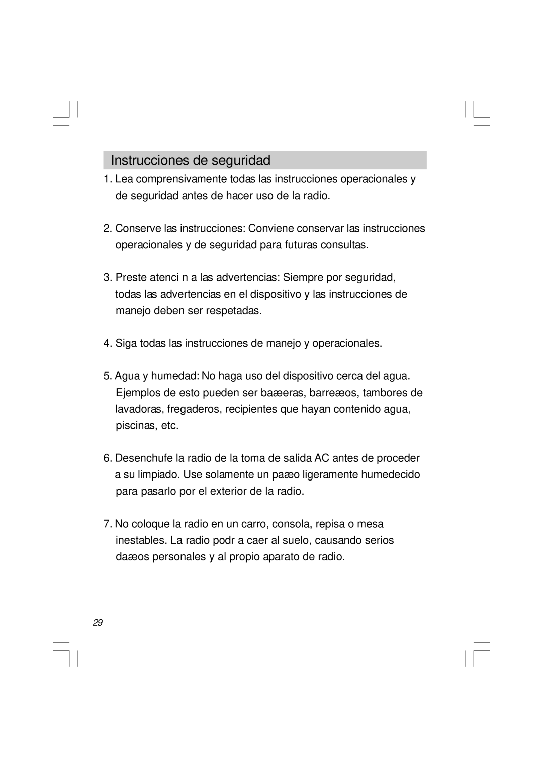 Sangean Electronics RCR-5 manual Instrucciones de seguridad 