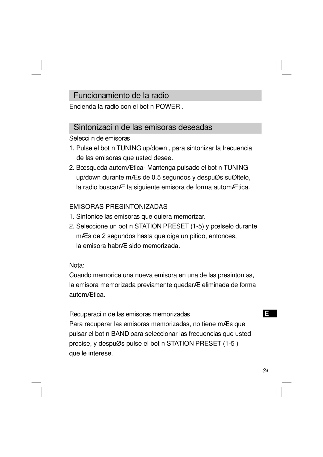 Sangean Electronics RCR-5 manual Funcionamiento de la radio, Sintonización de las emisoras deseadas, Selección de emisoras 