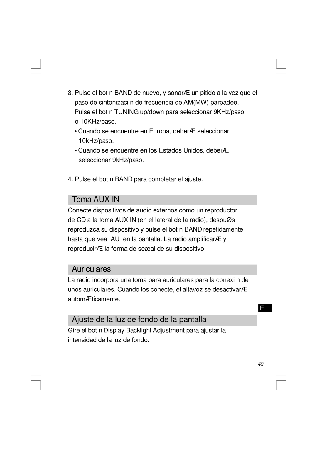 Sangean Electronics RCR-5 manual Toma AUX, Auriculares, Ajuste de la luz de fondo de la pantalla 