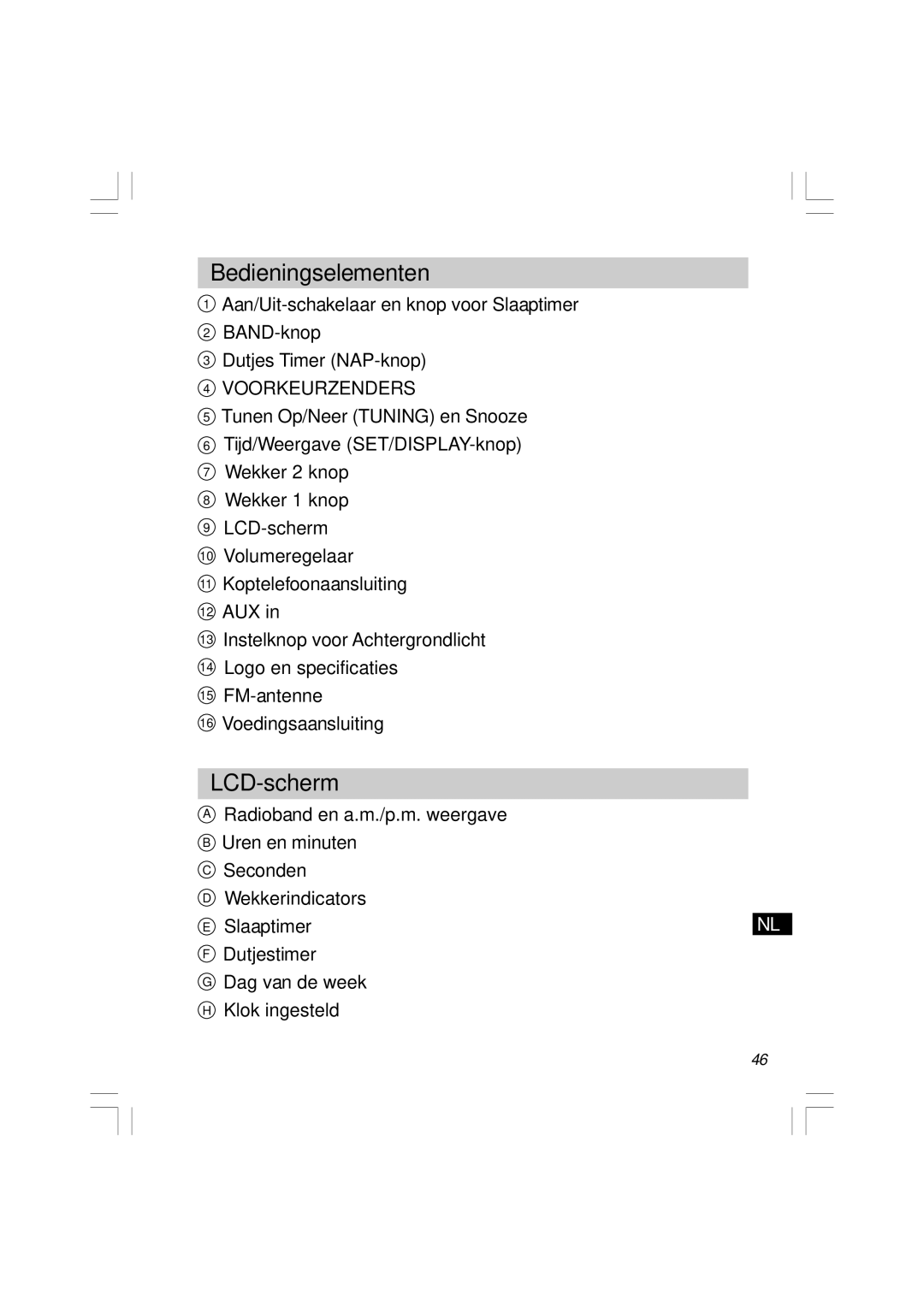 Sangean Electronics RCR-5 manual Bedieningselementen, LCD-scherm 