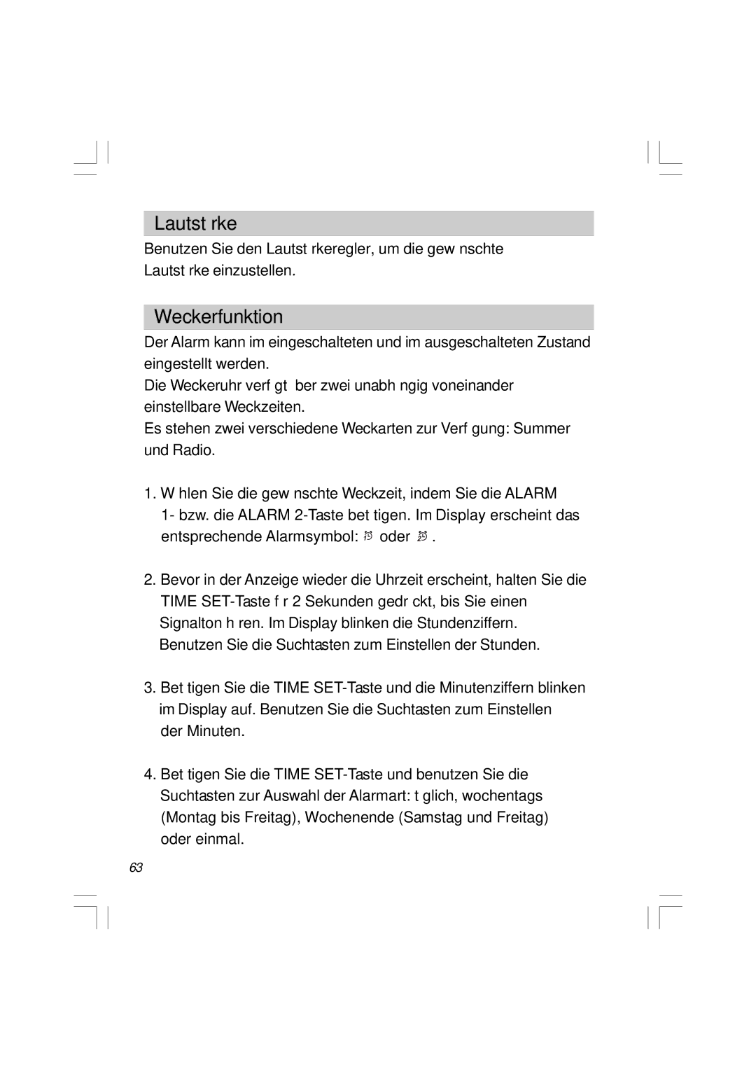 Sangean Electronics RCR-5 manual Lautstärke, Weckerfunktion 