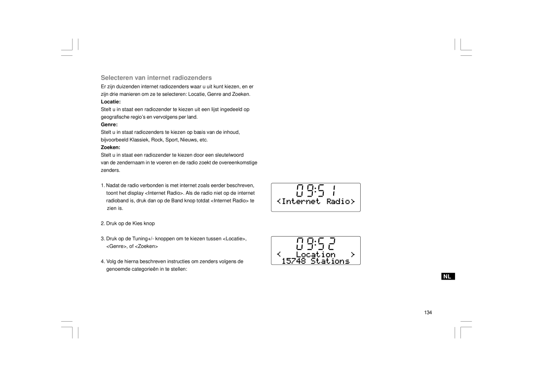 Sangean Electronics RCR-7WF, RCR-8WF manual Selecteren van internet radiozenders, Locatie, Zoeken 