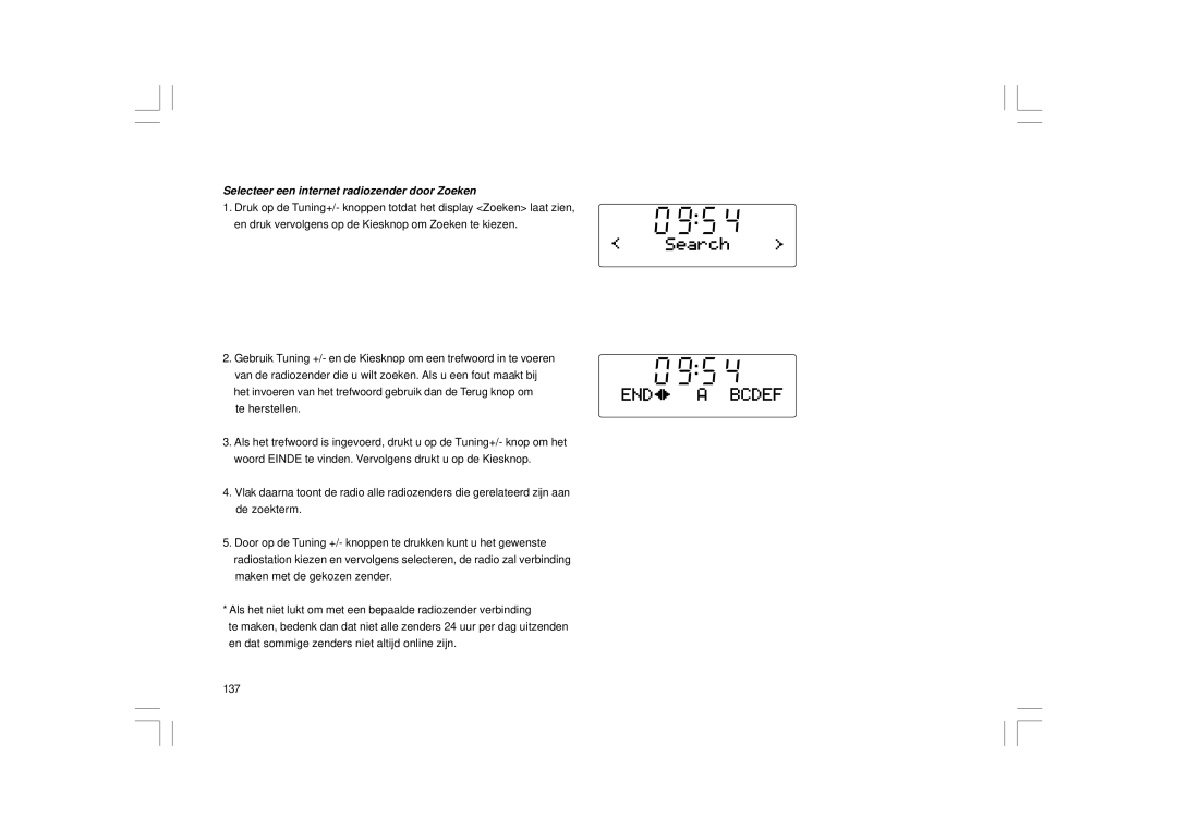 Sangean Electronics RCR-8WF, RCR-7WF manual Selecteer een internet radiozender door Zoeken 