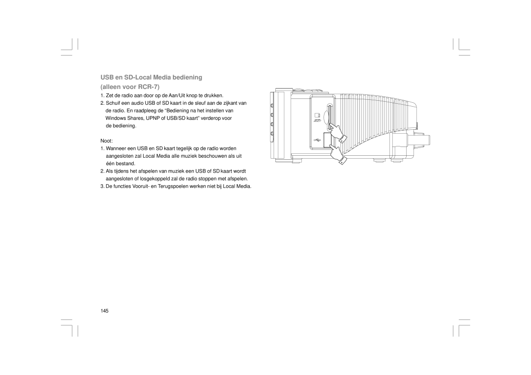 Sangean Electronics RCR-8WF, RCR-7WF manual USB en SD-Local Media bediening alleen voor RCR-7 