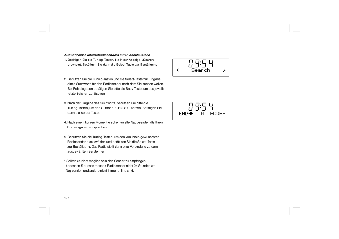 Sangean Electronics RCR-8WF, RCR-7WF manual Auswahl eines Internetradiosenders durch direkte Suche 