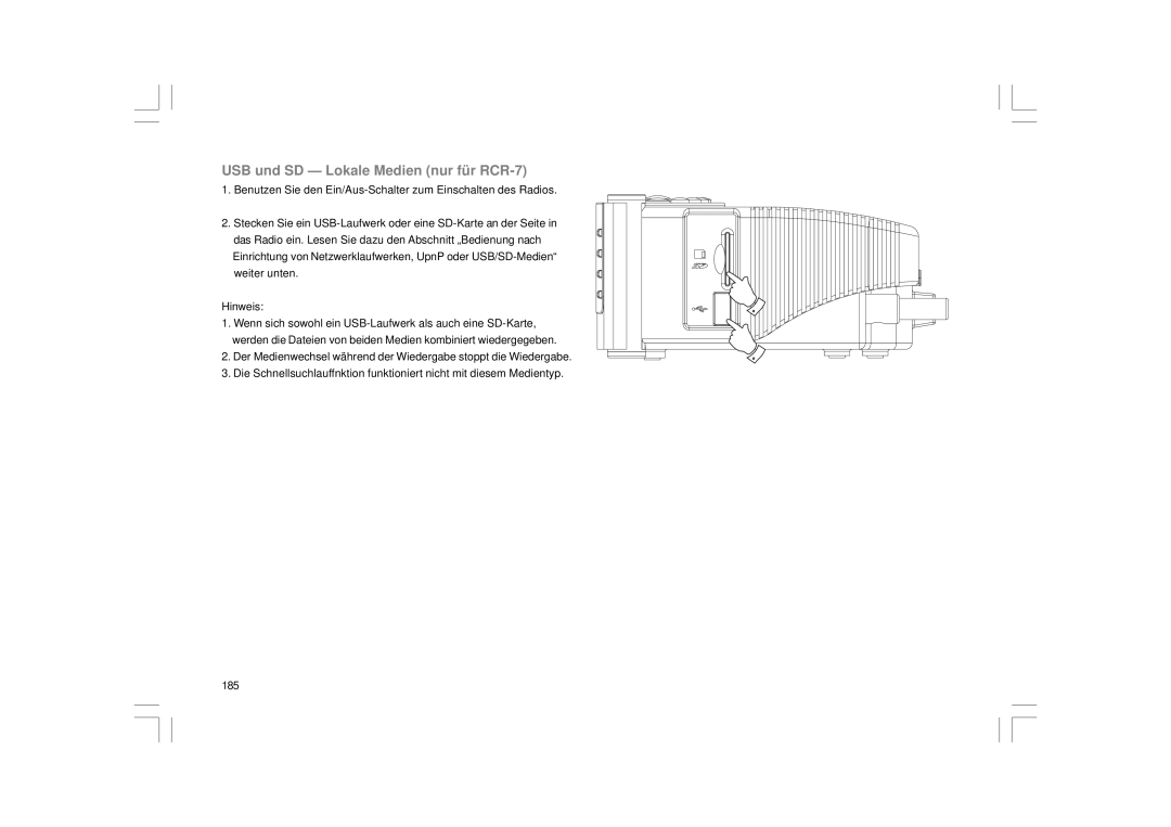 Sangean Electronics RCR-8WF, RCR-7WF manual USB und SD Lokale Medien nur für RCR-7 