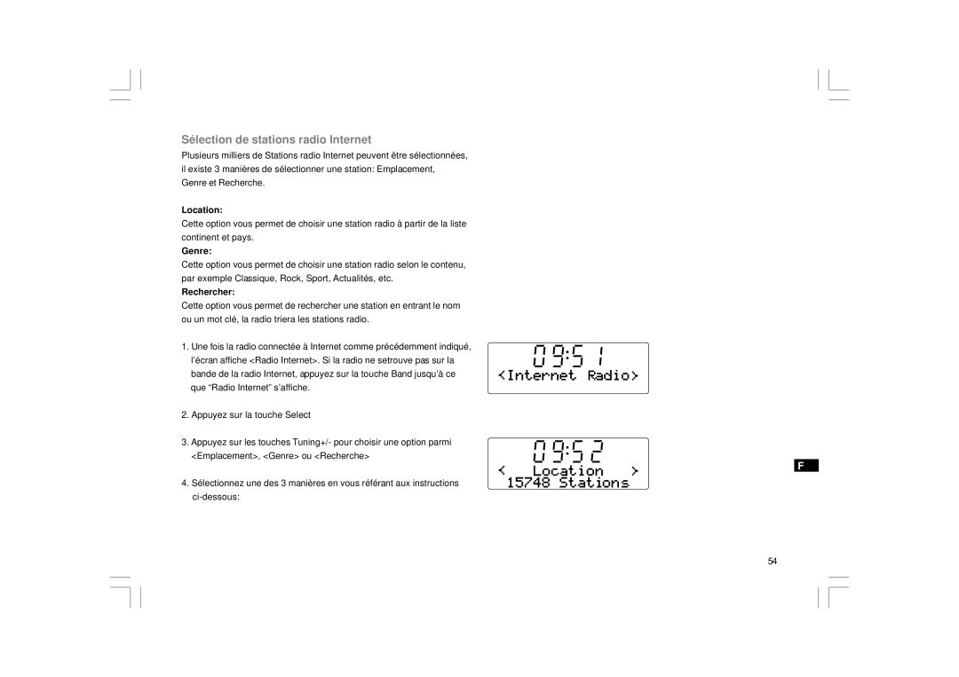 Sangean Electronics RCR-7WF, RCR-8WF manual Sélection de stations radio Internet, Rechercher 