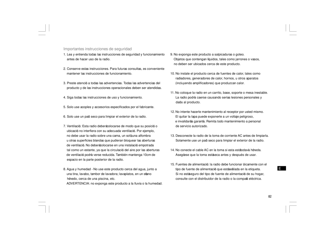 Sangean Electronics RCR-7WF, RCR-8WF manual Importantes instrucciones de seguridad 