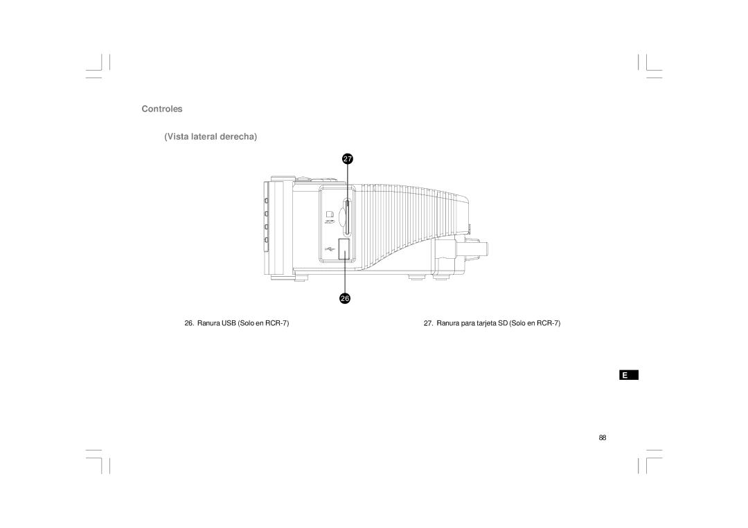 Sangean Electronics RCR-7WF, RCR-8WF manual Controles Vista lateral derecha 