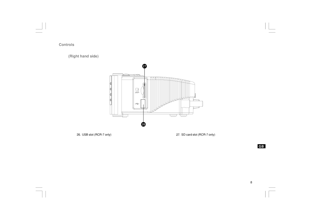 Sangean Electronics RCR-7WF, RCR-8WF manual Controls Right hand side 