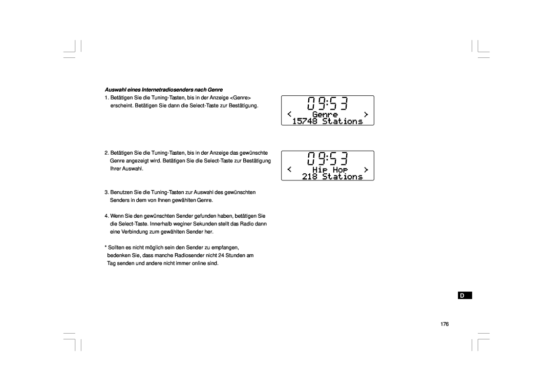 Sangean Electronics RCR-7WF, RCR-8WF manual Auswahl eines Internetradiosenders nach Genre 