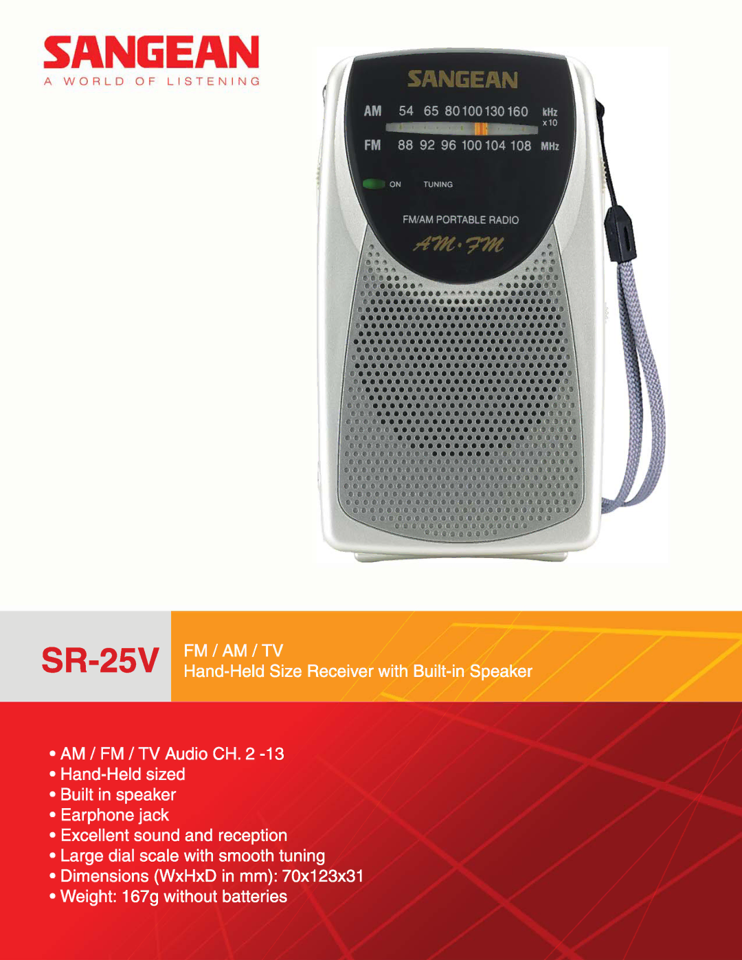 Sangean Electronics SR25V manual 