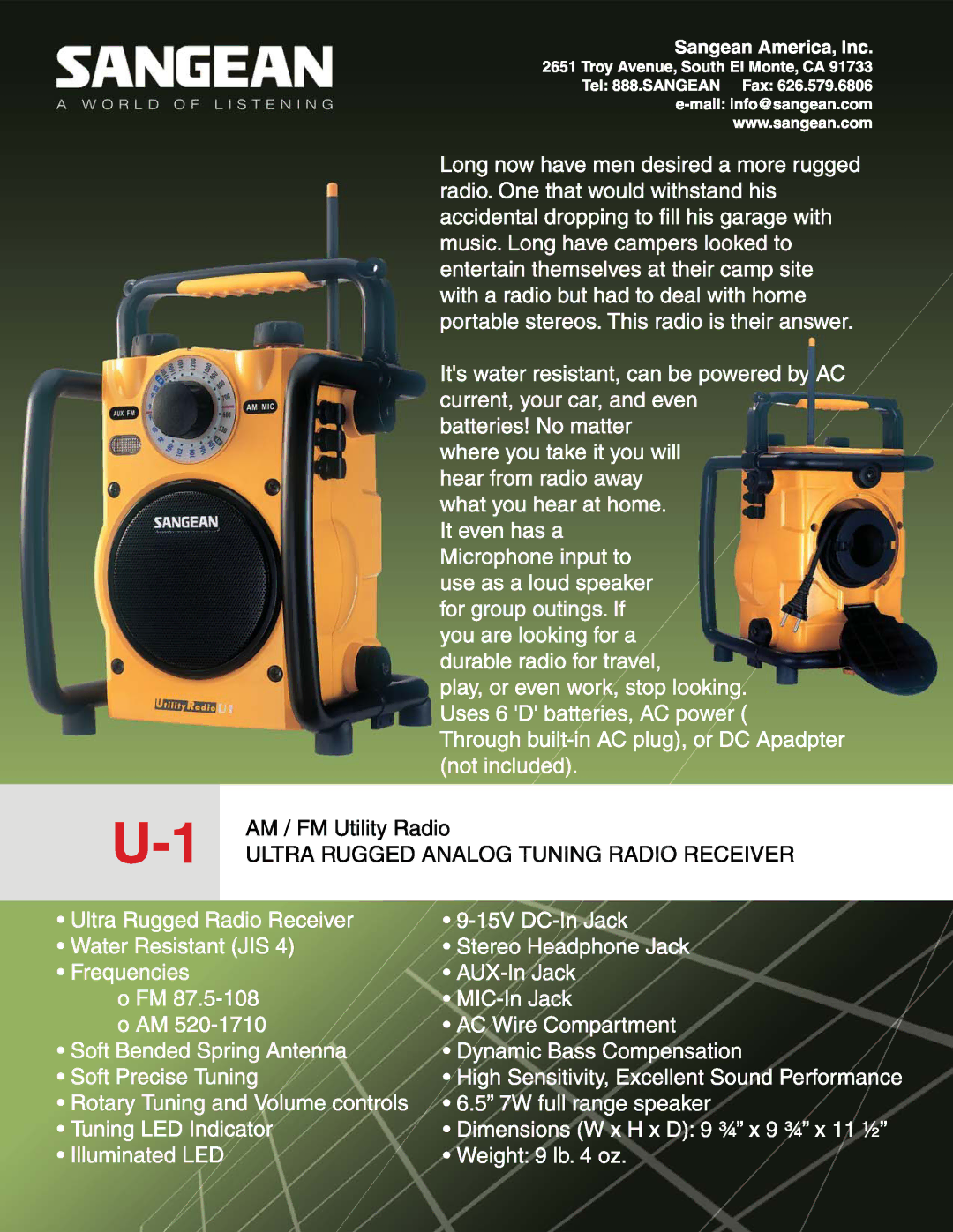 Sangean Electronics U-1 manual 