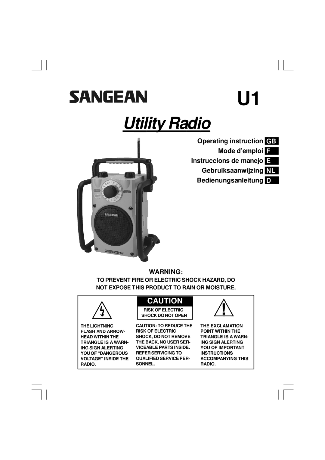 Sangean Electronics U1 user service Utility Radio 