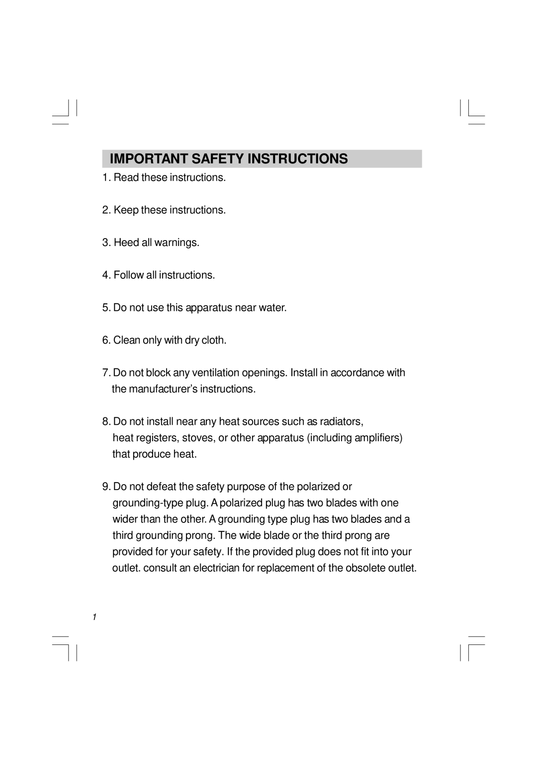 Sangean Electronics U1 user service Important Safety Instructions 