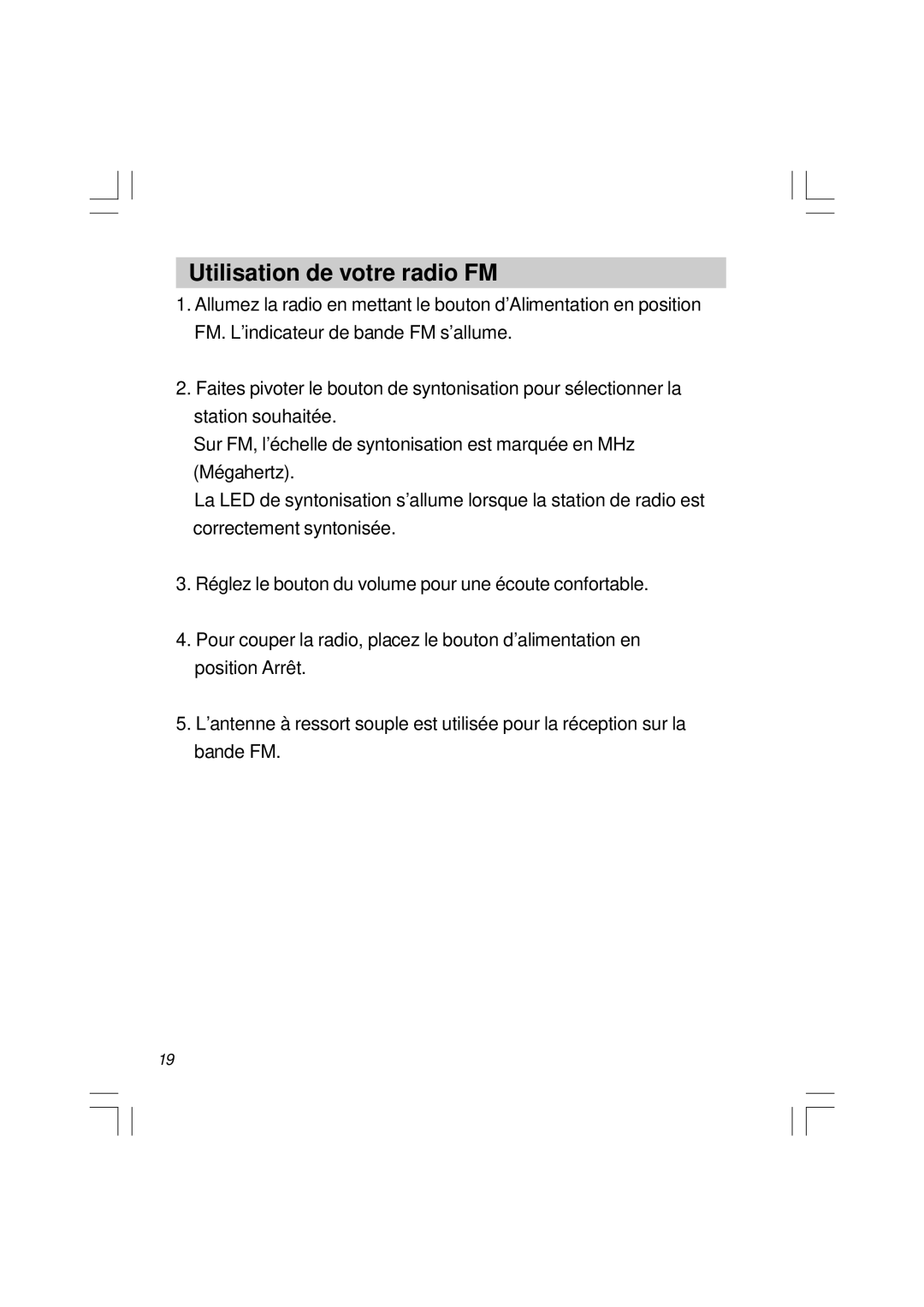 Sangean Electronics U1 user service Utilisation de votre radio FM 