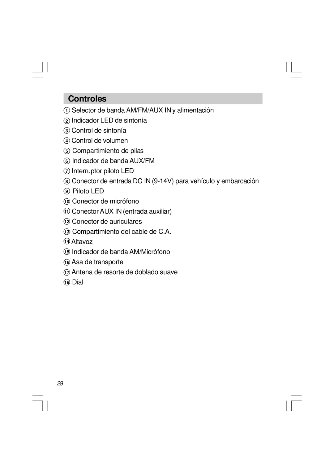 Sangean Electronics U1 user service Controles 