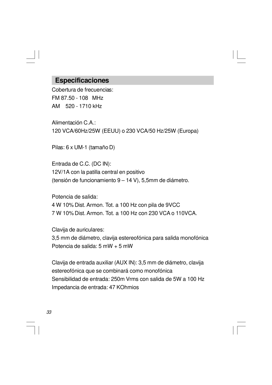 Sangean Electronics U1 user service Especificaciones 