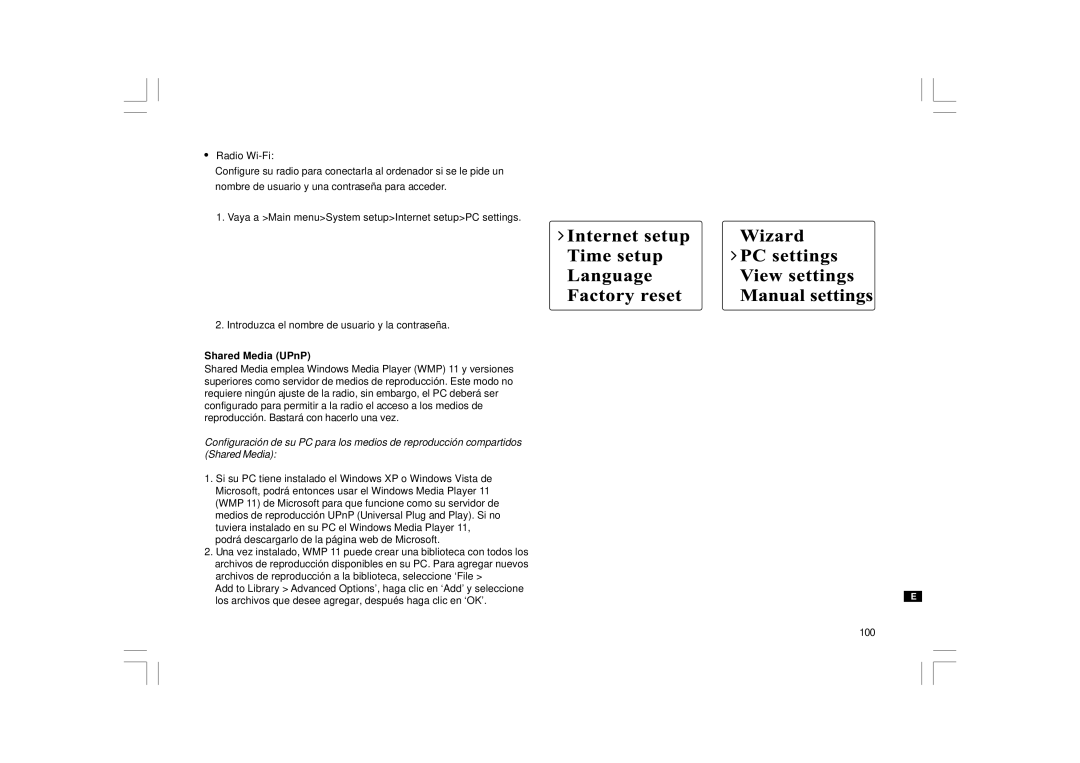 Sangean Electronics WFR-1 manual Shared Media UPnP 