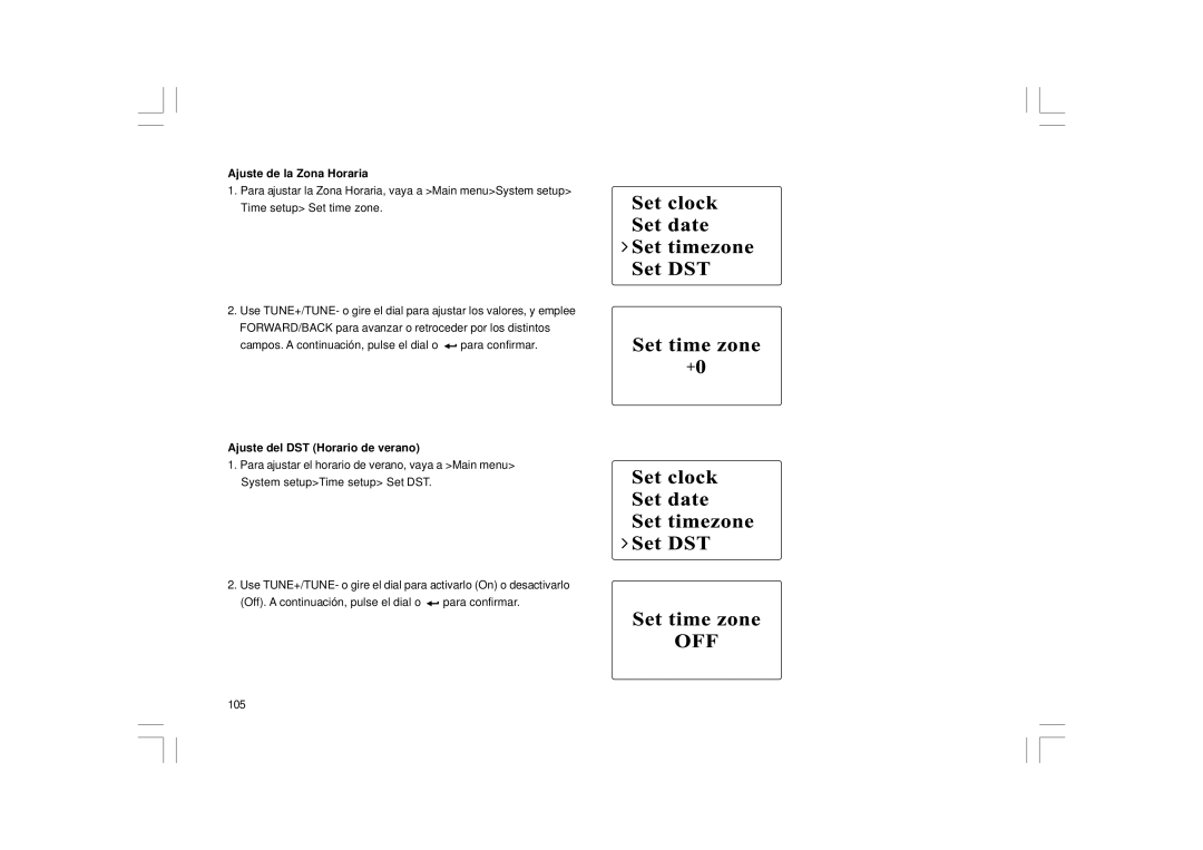 Sangean Electronics WFR-1 manual Ajuste de la Zona Horaria, Ajuste del DST Horario de verano 