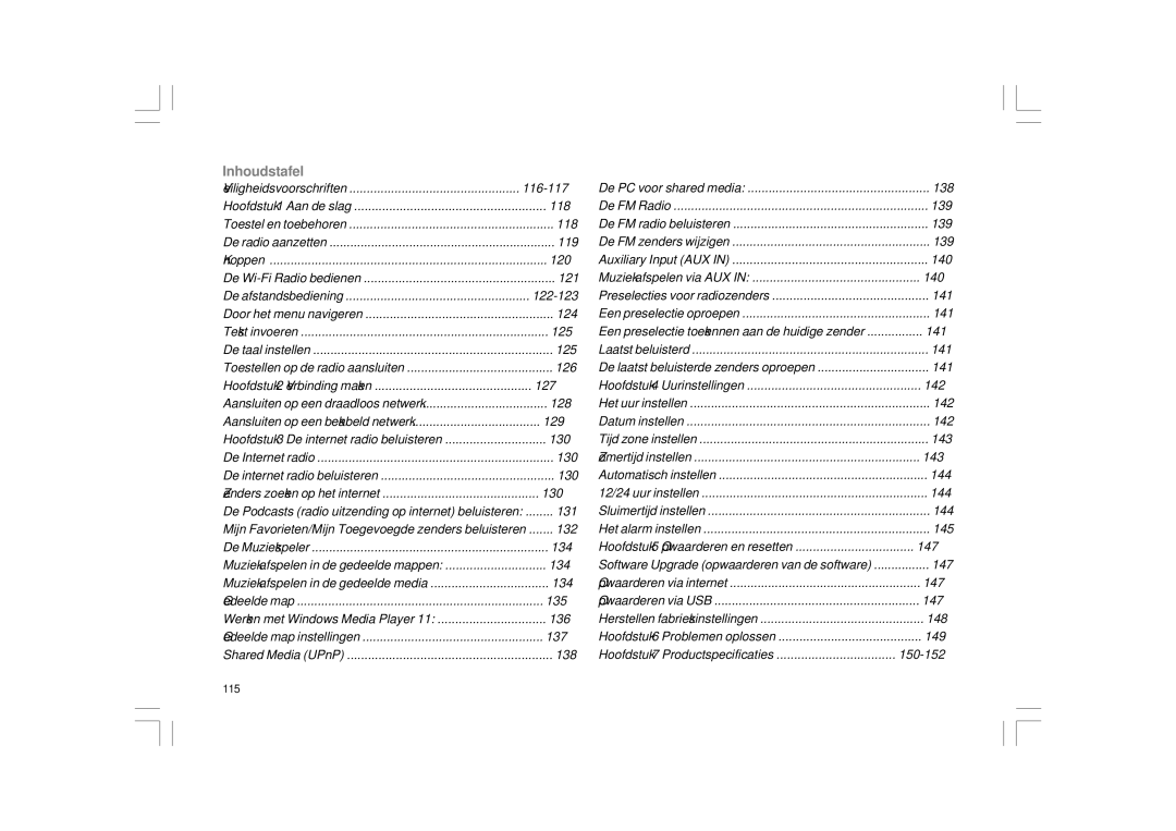 Sangean Electronics WFR-1 manual Inhoudstafel 