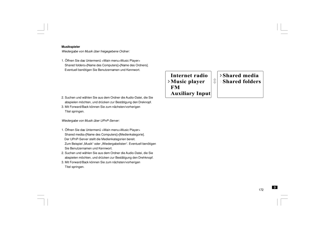 Sangean Electronics WFR-1 manual Musikspieler, Wiedergabe von Musik über freigegebene Ordner 