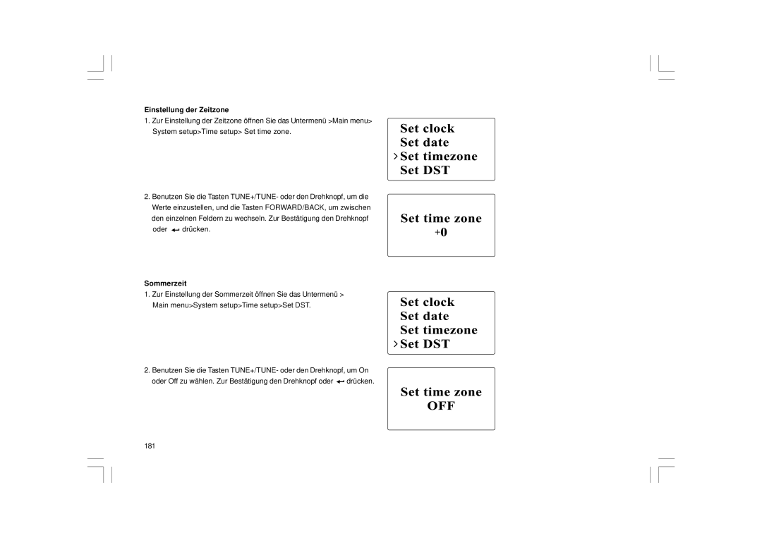 Sangean Electronics WFR-1 manual Einstellung der Zeitzone, Sommerzeit 