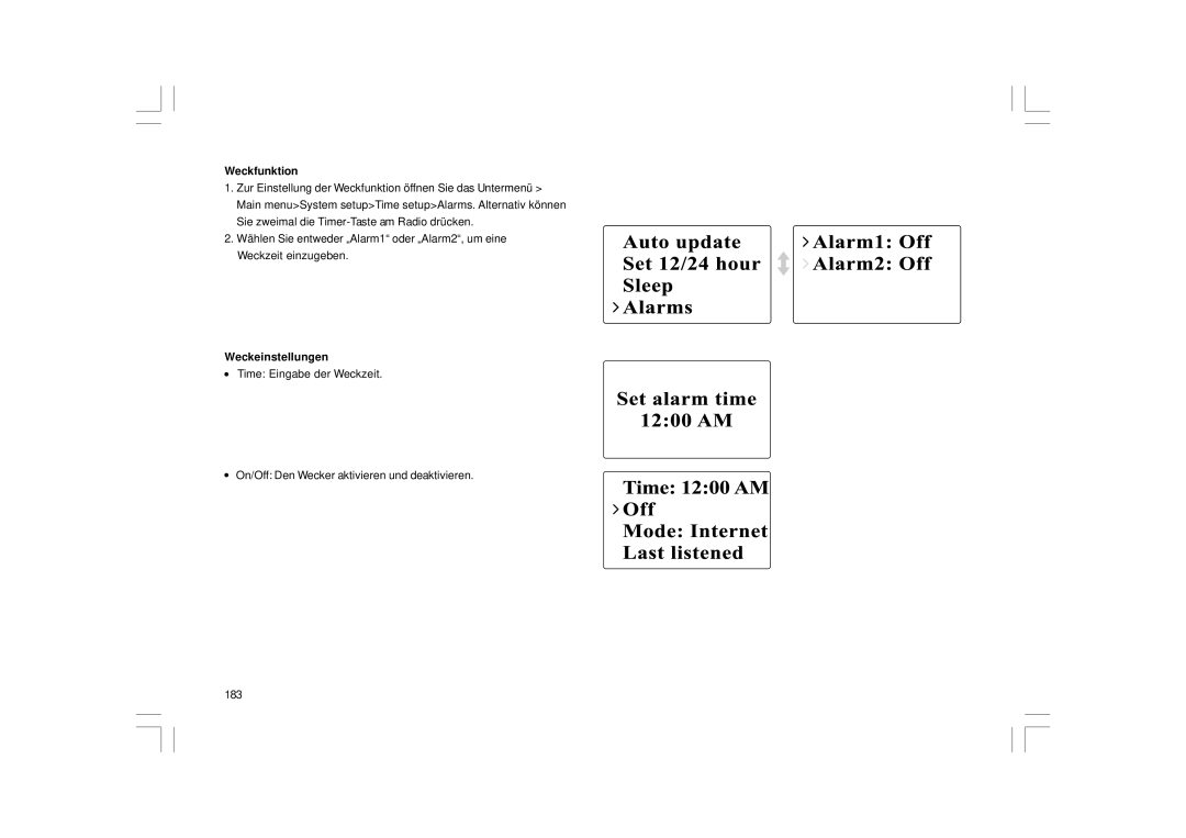 Sangean Electronics WFR-1 manual Weckfunktion, Weckeinstellungen 