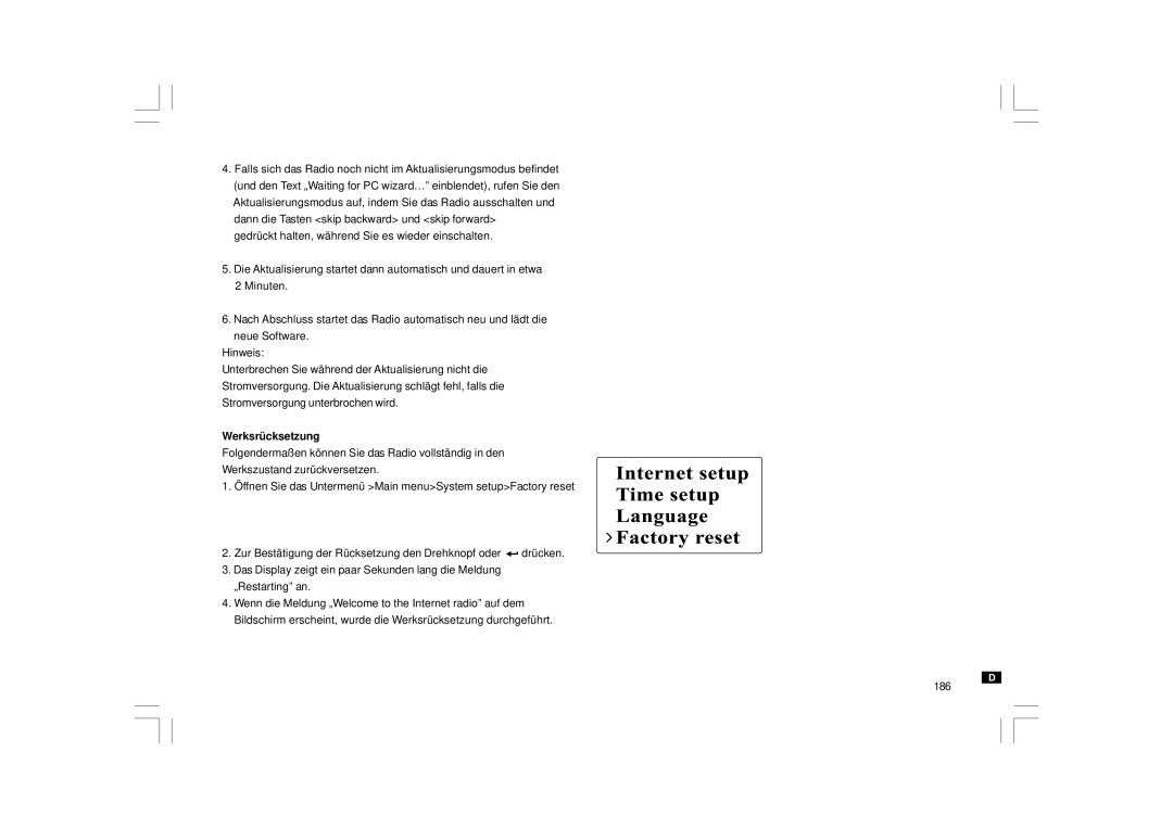 Sangean Electronics WFR-1 manual Werksrücksetzung 